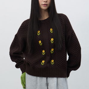 WOMAN 플라워 케이블 니트 풀오버