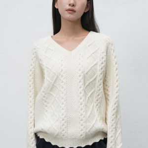 WOMAN 스캘럽 케이블 브이넥 풀오버