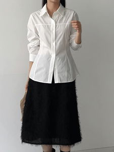 打褶造型純棉襯衫