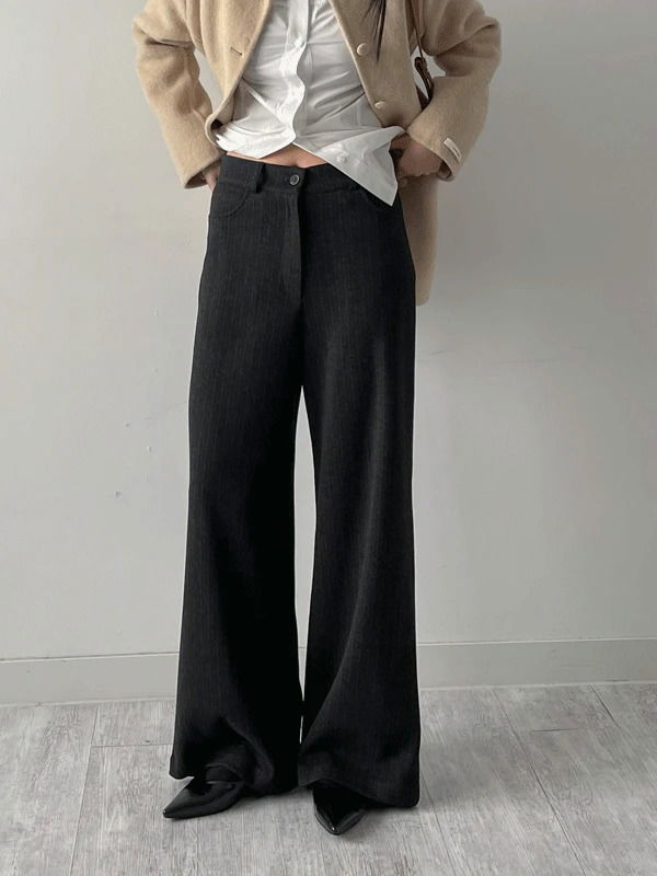 K字條紋寬版西裝褲