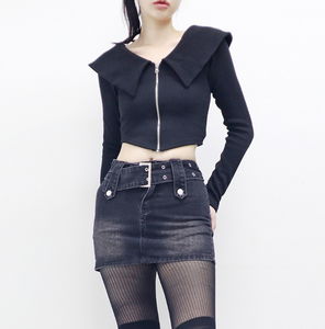 Twill Ribbed Big Collar Knitwear 