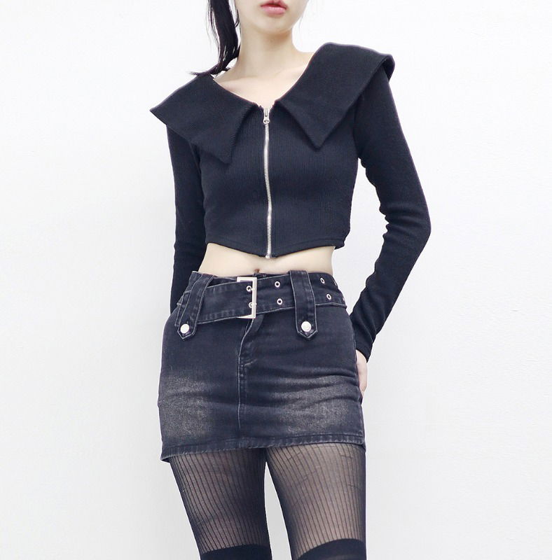 Twill Ribbed Big Collar Knitwear