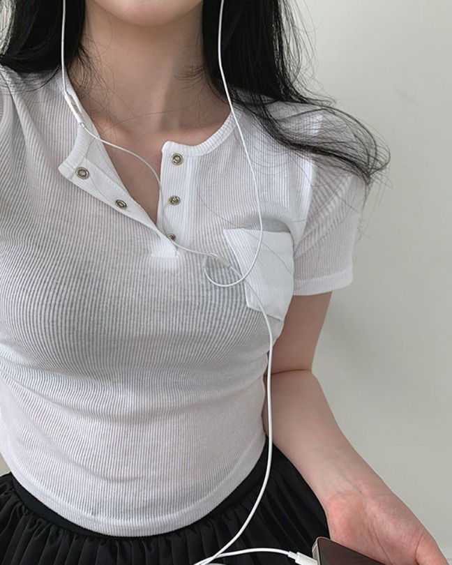 [6color] リブボタンシャーリング半袖Tシャツ