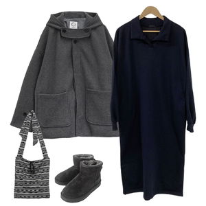 大衣,長洋裝,靴子 코디