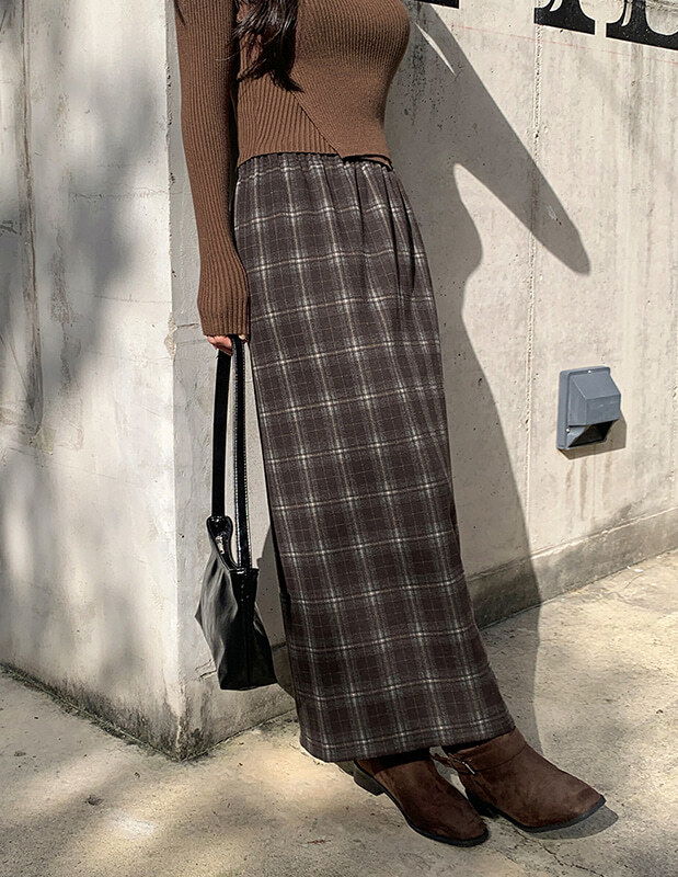 Paren Check H-Line Banding Long Skirt
