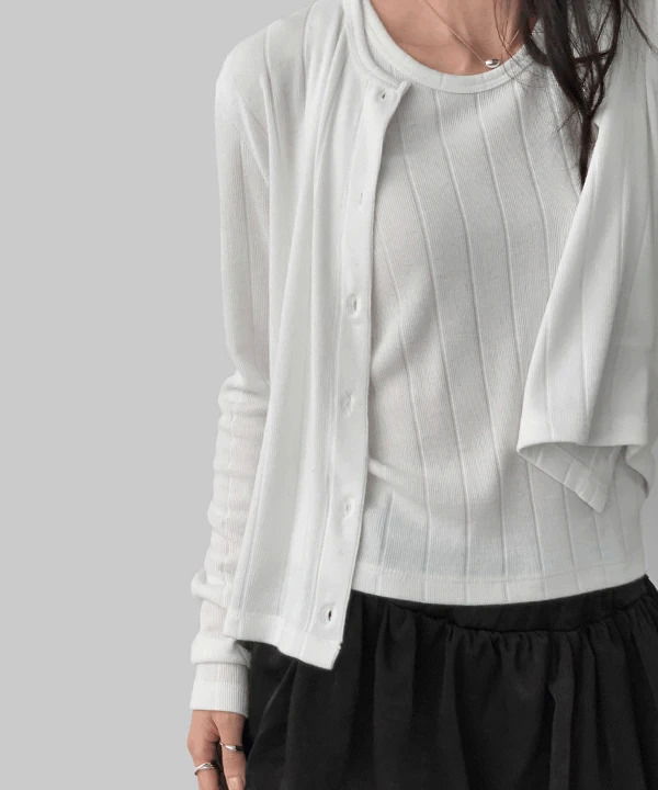 Mienin Ribbed Cardigan Sleeveless Set