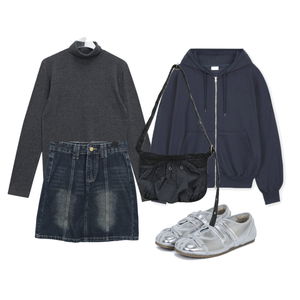 긴팔티,집업&점퍼,스커트 코디