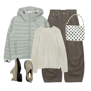 パンツ,ダウンジャケット,ニット 코디