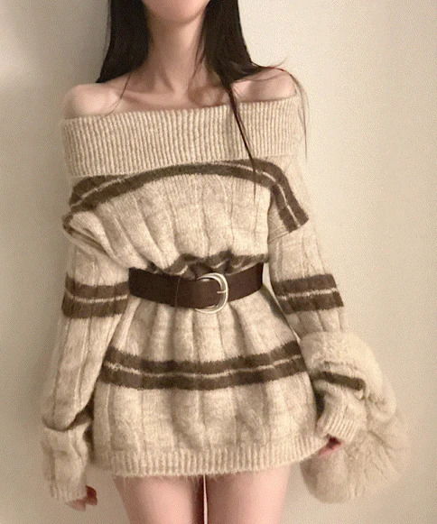 히코 단가라 오프숄더 벨트세트 니트 원피스 2color