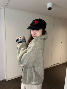 麻花織紋高領連帽針織外套