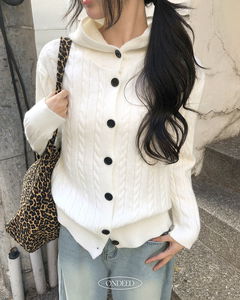 Pinter High Neck Hooded Twisted Knitwear Cardigan