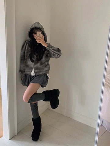 織紋連帽拉鍊針織外套