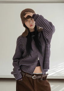 Helder Stripe Knitwear Hooded Zip-Up