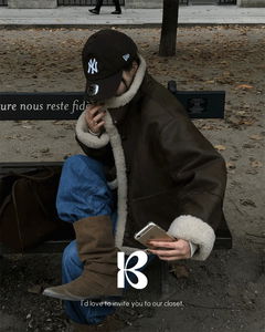 寬鬆羊毛皮革外套