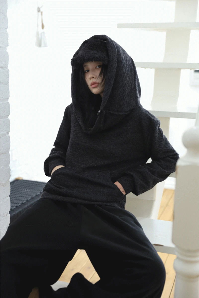 Hooded Hole Off-Shoulder Knitwear
