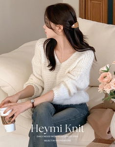 華夫格V領針織衫
