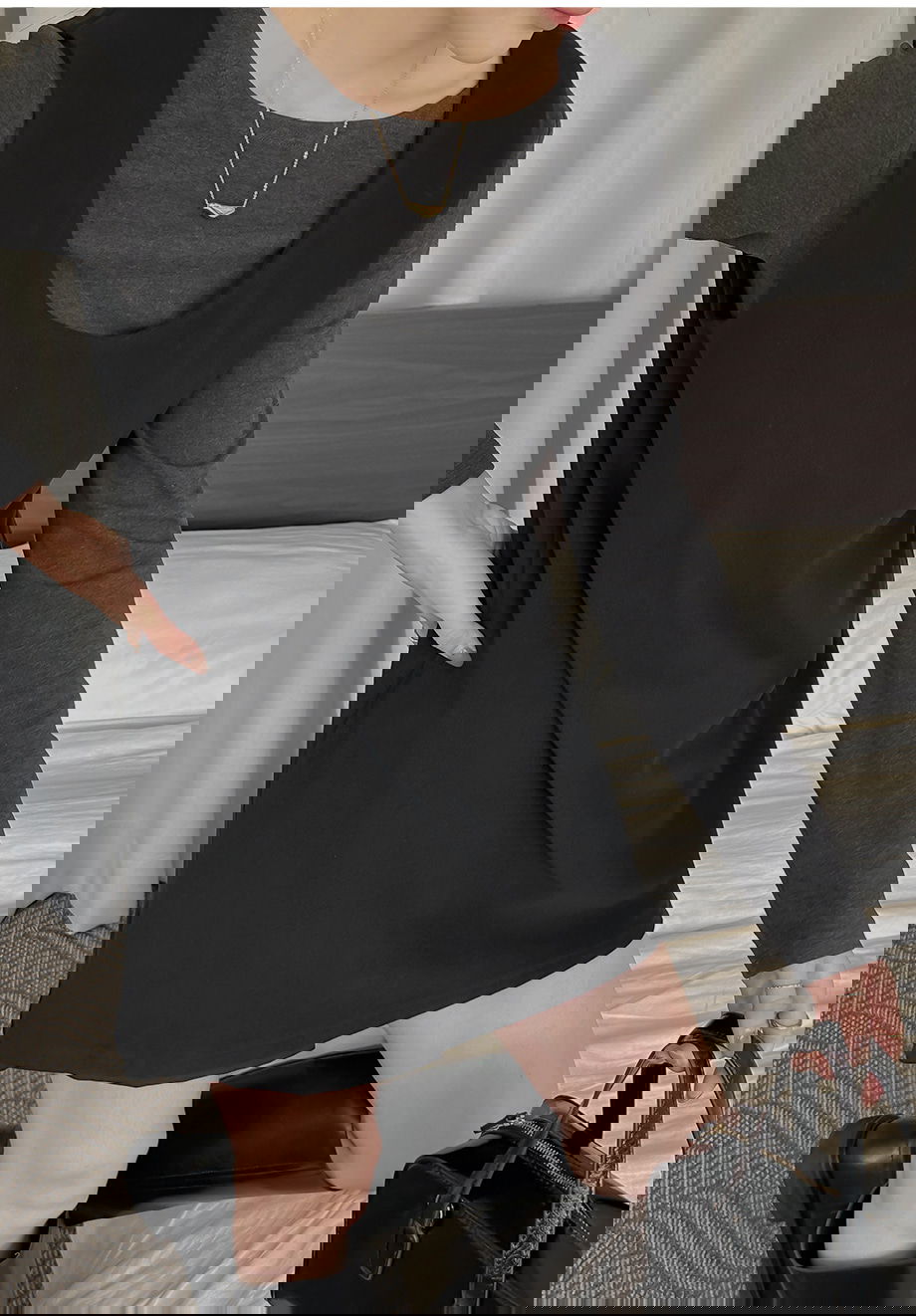 네브리빌 스판 보트넥 티셔츠 뷔스티에 투피스 세트