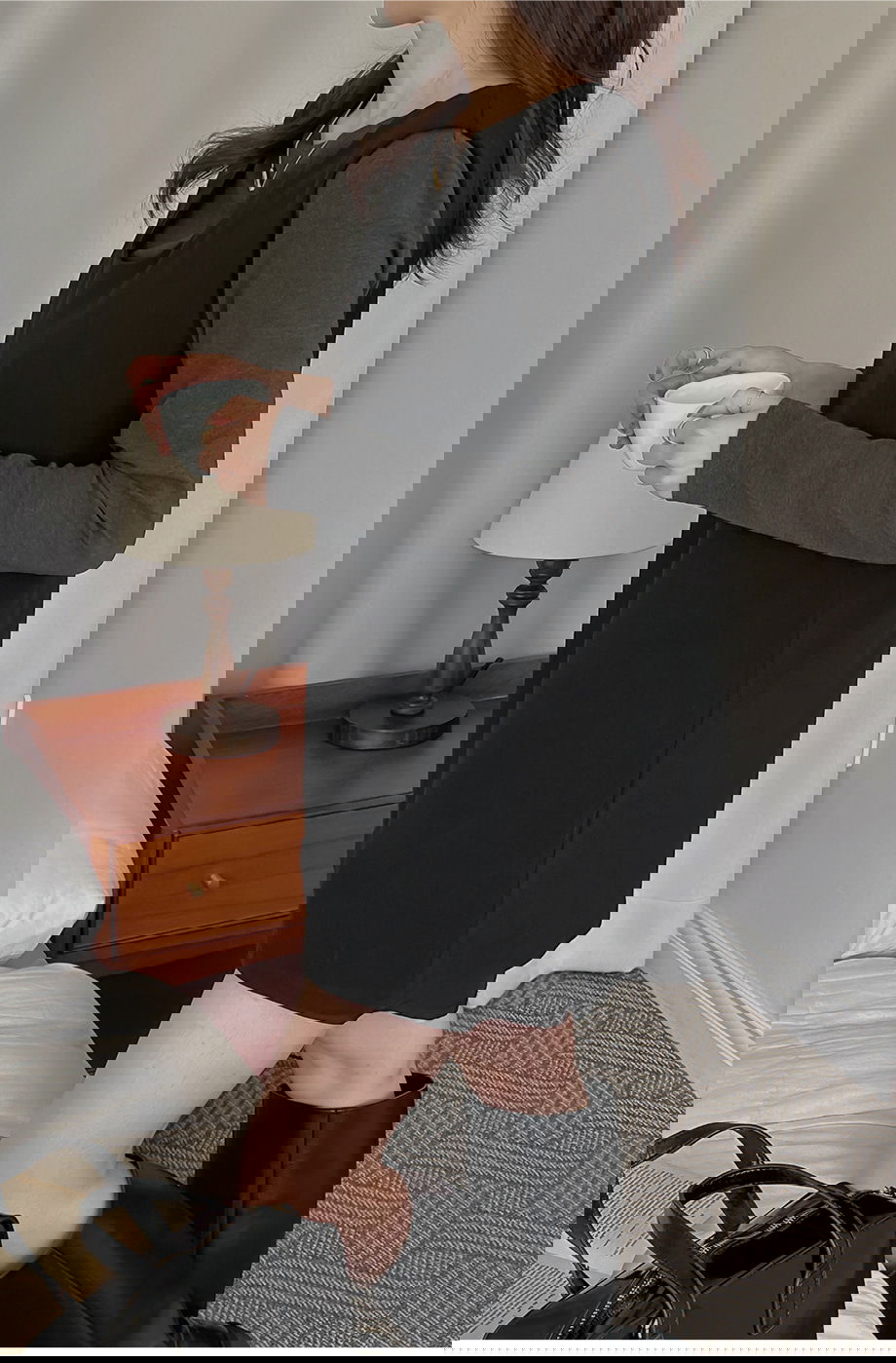 네브리빌 스판 보트넥 티셔츠 뷔스티에 투피스 세트