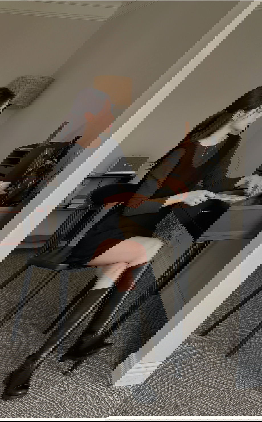 네브리빌 스판 보트넥 티셔츠 뷔스티에 투피스 세트