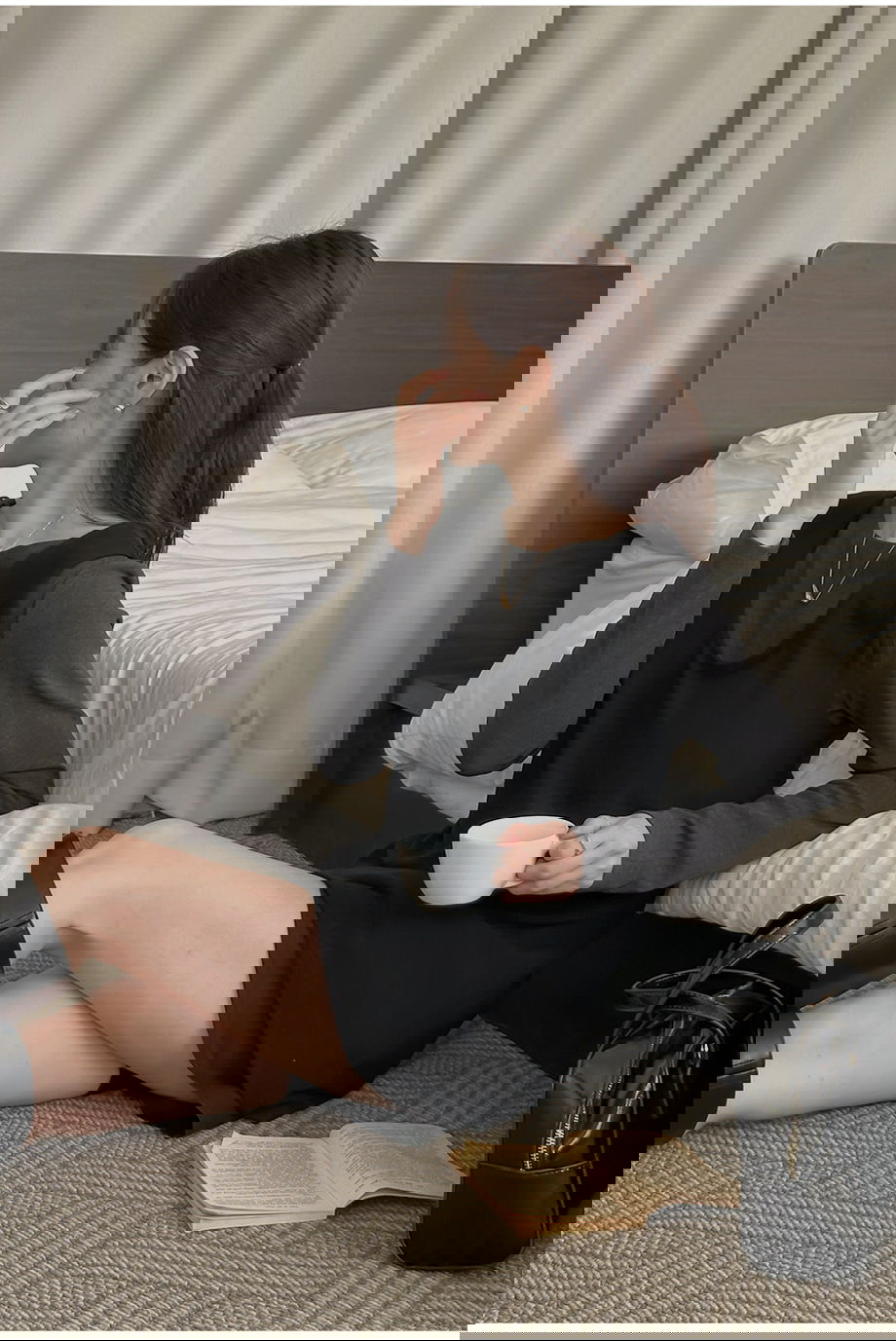 네브리빌 스판 보트넥 티셔츠 뷔스티에 투피스 세트