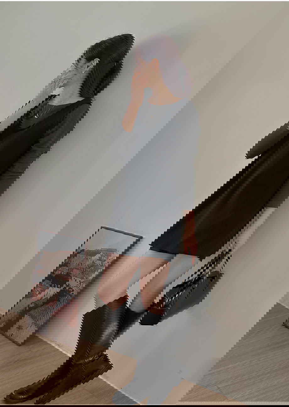 네브리빌 스판 보트넥 티셔츠 뷔스티에 투피스 세트