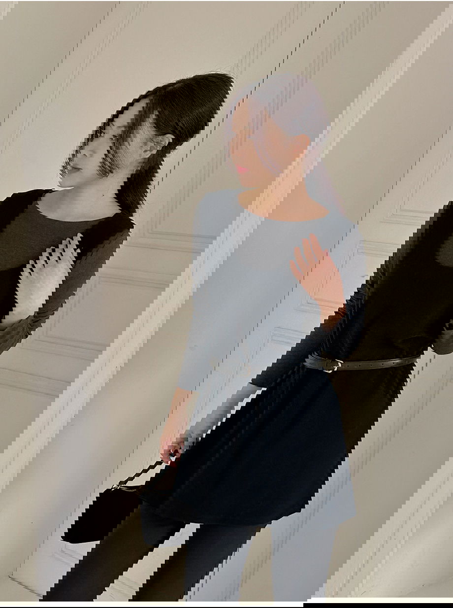 네브리빌 스판 보트넥 티셔츠 뷔스티에 투피스 세트