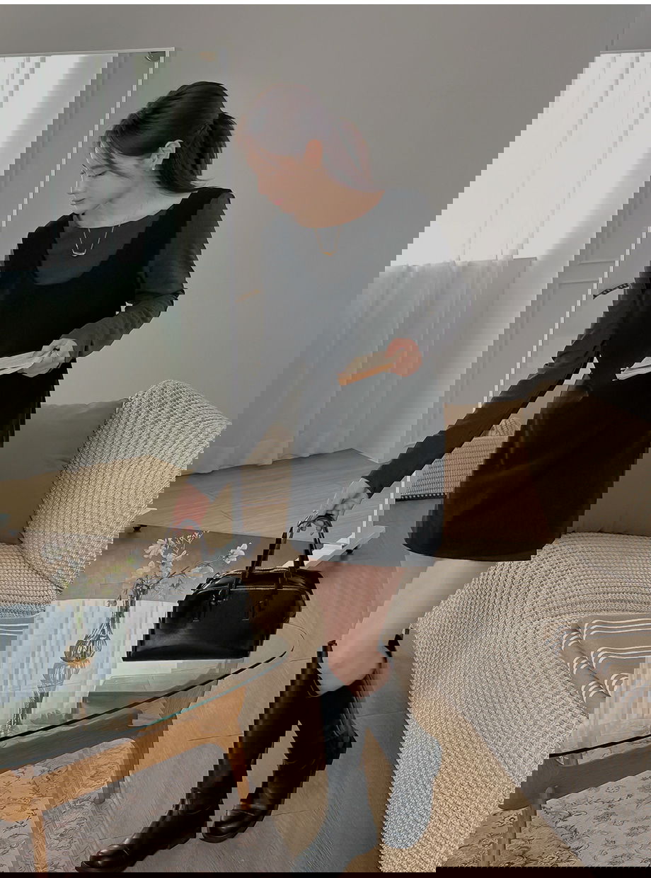 네브리빌 스판 보트넥 티셔츠 뷔스티에 투피스 세트