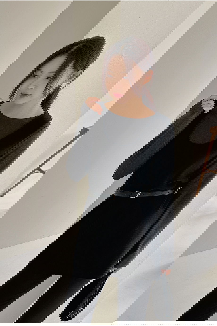 네브리빌 스판 보트넥 티셔츠 뷔스티에 투피스 세트