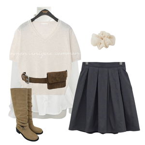 초겨울,데일리,전시회룩,데이트룩,가을,셔츠,블라우스,니트,레이어드,스커트,부츠 코디