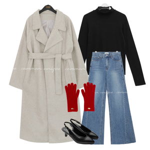 코트,목폴라,긴팔티,데님,장갑,초겨울,겨울,데일리,20대 코디