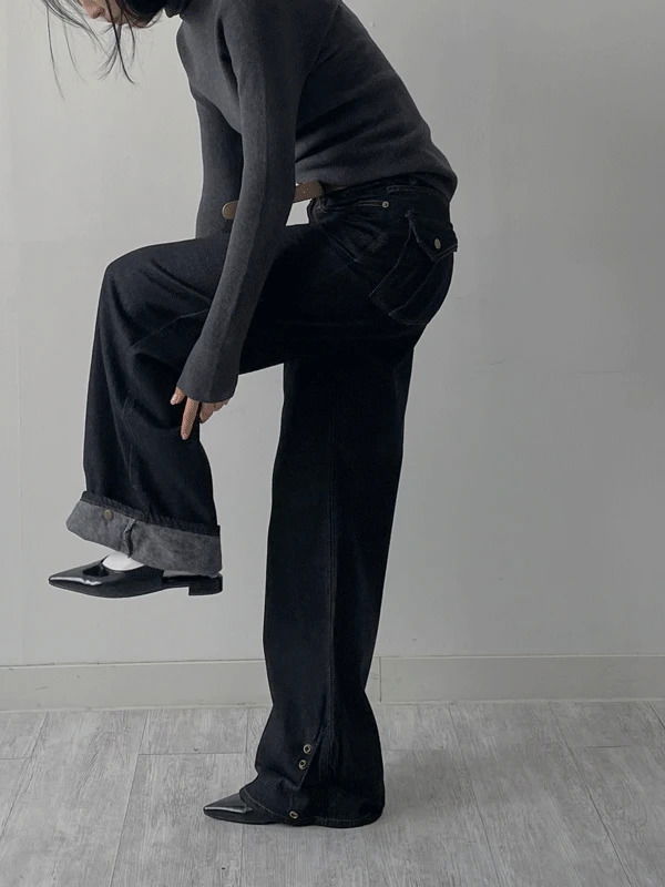 736 롤업 셀비지 와이드 데님 팬츠