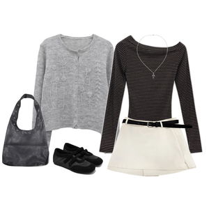 針織外套,長袖上衣,短褲 코디