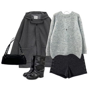 大衣,短褲,針織衫 코디