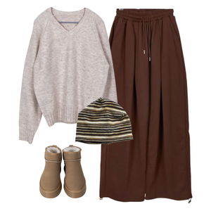 팬츠,니트,모자 코디