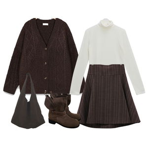 針織外套,長袖上衣,裙子 코디