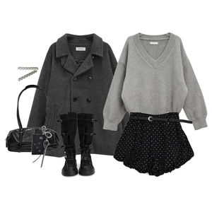 大衣,針織衫,短褲 코디