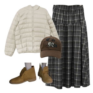 팬츠,패딩자켓,모자 코디