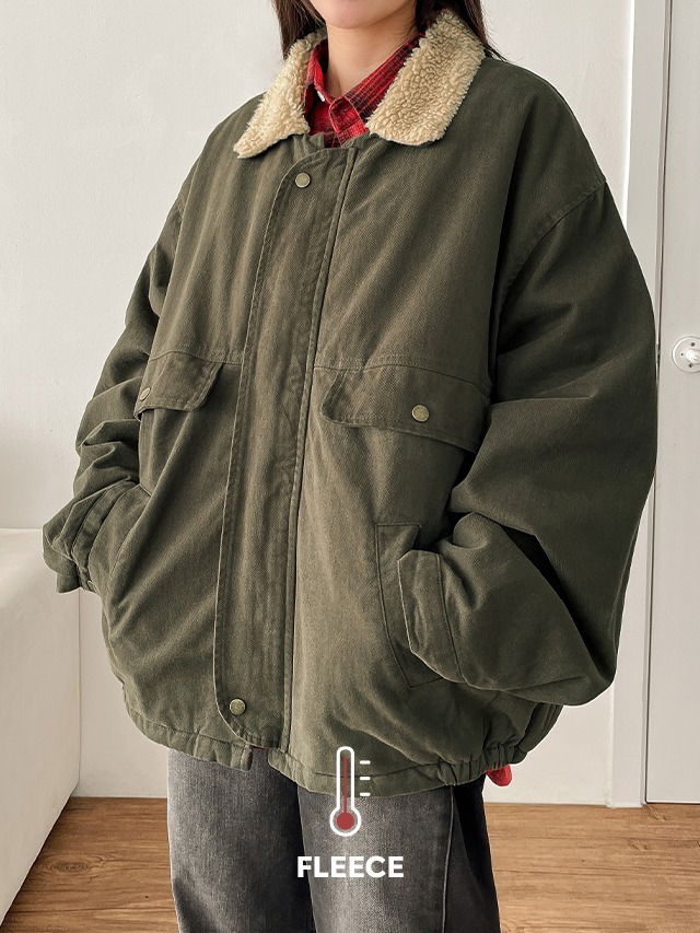 Big Size 55-99 Coated Fleece Collar Overfit Cotton Trucker Shearling Jacket