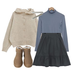 カーディガン/ベスト,長袖Tシャツ,スカート 코디