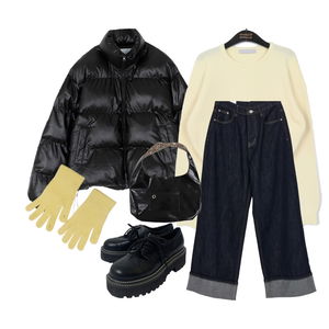 羽絨外套,配飾,針織衫 코디