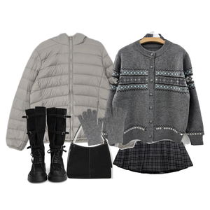 裙子,羽絨外套,長袖上衣 코디