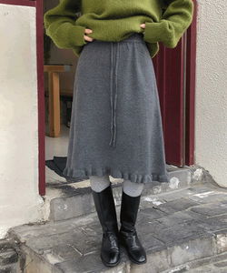 Clis Flare Banding String Frill Knitwear Midi Skirt - 2 Colors