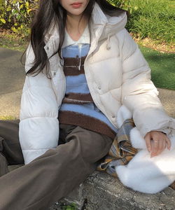 Robin High Neck Hooded String Wellon Short Padding - 2 Colors