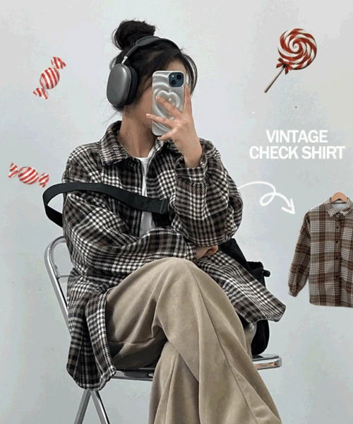 양털 빈티지 체크 모직 기모 셔츠