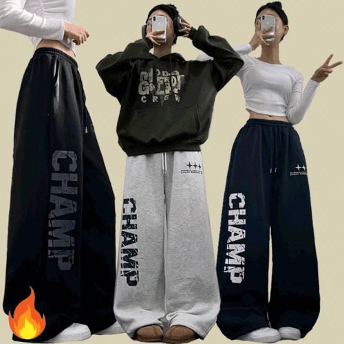 加絨抽繩運動休閒寬褲