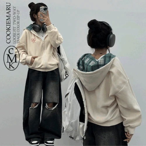 棋盤格紋連帽絨毛外套