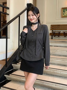 Moen tie jacket blouse set