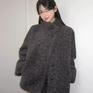 クッキーハイネックムートンハーフコートジャケット