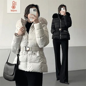 Alphabet wheel soft fleece fur hood banding belt pocket double lock padded Jacket 2 colors