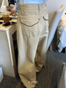 卡其色車縫口袋寬褲